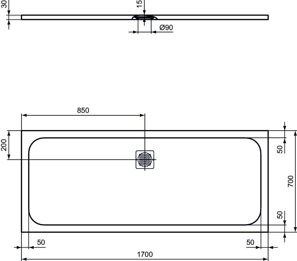 Obrázek IDEAL STANDARD Obdélníková sprchová vanička Ultra Flat S 1700x700 mm, v jedné rovině s podlahou #K8281FT - pískovec