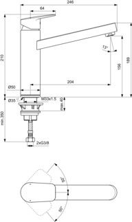 εικόνα του IDEAL STANDARD Ceraplan kitchen mixer tap with high pipe spout, projection 204mm #BD311AA - chrome