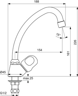 IDEAL STANDARD Alpha pillar valve, 155mm projection #B1841AA - chrome resmi