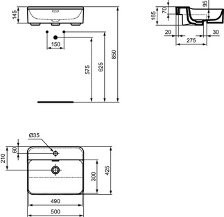 Зображення з  IDEAL STANDARD Conca 50cm semi countertop, 1 taphole, white #T462801 - White