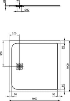 Bild von IDEAL STANDARD Ultra Flat S Quadrat-Brausewanne 1000x1000mm, bodeneben #K8216FS - Quarzgrau