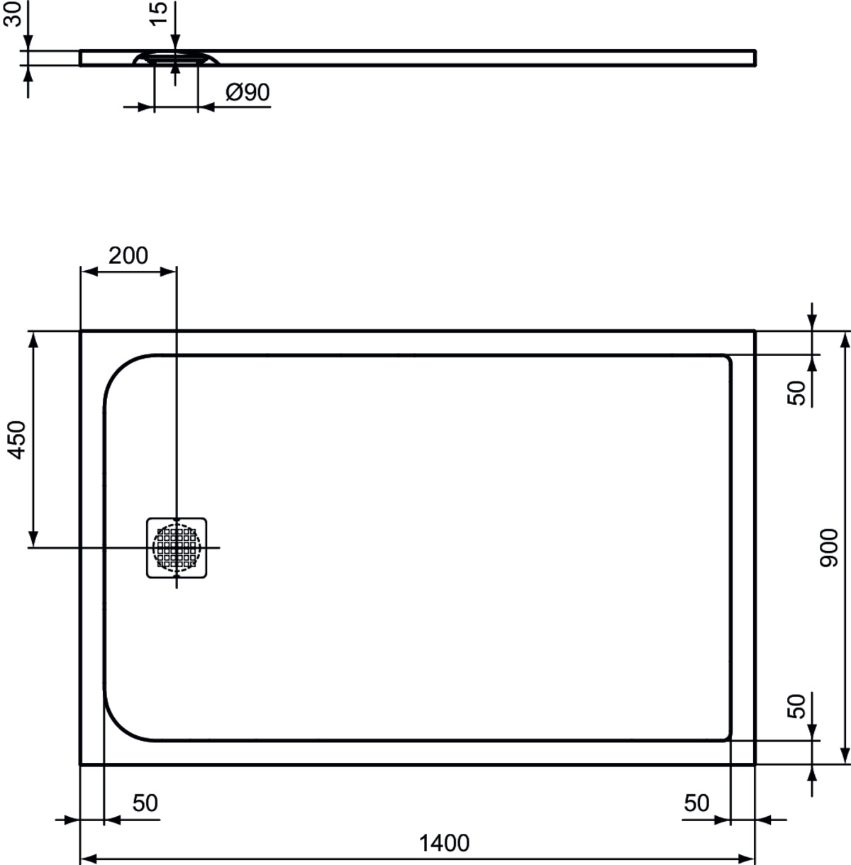 Obrázek IDEAL STANDARD Obdélníková sprchová vanička Ultra Flat S 1400x900 mm, v jedné rovině s podlahou #K8256FT - pískovec