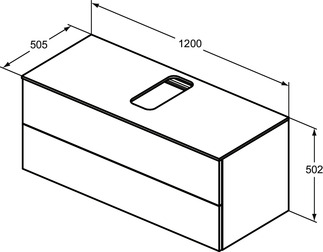 IDEAL STANDARD Adapto Waschtischunterschrank 1200x505mm, mit 2 Push-Pull Auszügen, mit Waschtischplatte #U8598WG - Hochglanz weiß lackiert