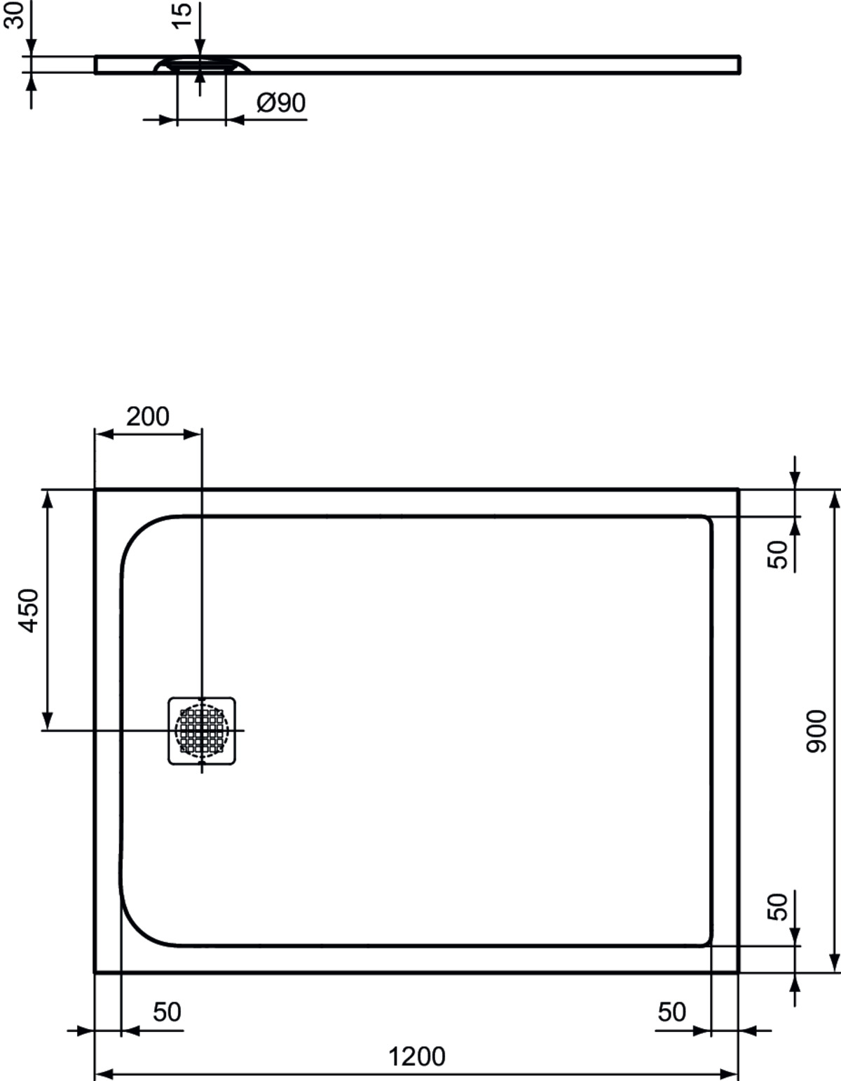 Obrázek IDEAL STANDARD Obdélníková sprchová vanička Ultra Flat S 1200x900 mm, v jedné rovině s podlahou #K8230FV - břidlice
