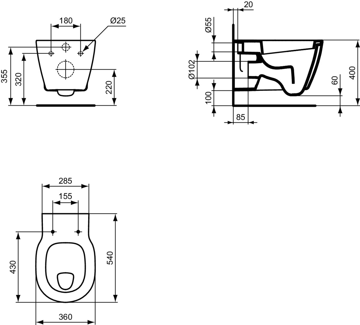 IDEAL STANDARD Connect Wandflachspül-WC _ Weiß (Alpin) mit Ideal Plus #E8017MA - Weiß (Alpin) mit Ideal Plus