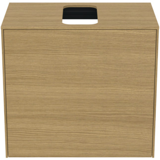 Picture of IDEAL STANDARD Conca 60cm wall hung short projection washbasin unit with 1 external drawer & 1 internal drawer, centre cutout, light oak #T3934Y6 - Light Oak