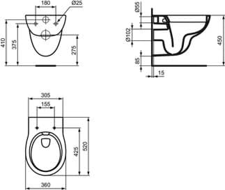 Bild von IDEAL STANDARD Contour 21+ Wandtiefspül-WC ohne Spülrand _ Weiß (SmartGuard) #E1537HY - Weiß (SmartGuard)