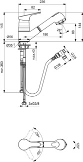 IDEAL STANDARD Cerafit Küchenarmatur Niederdruck, Ausladung 190mm #BC147AA - Chrom