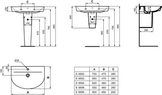IDEAL STANDARD Connect Air Waschtisch 500x450mm, mit 1 Hahnloch, mit Überlaufloch (rund) #E0699MA - Weiß (Alpin) mit Ideal Plus, Bild 8
