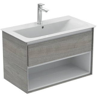 Picture of IDEAL STANDARD Connect Air 800mm wall mounted Vanity Unit 1 drawer with open shelf Wood Light Grey + Matt White #E0827PS - Main outer finish is Wood Light Grey, Internal finish is Matt White