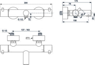Bild von IDEAL STANDARD Ceratherm T125 Badethermostat Aufputz, Ausladung 158mm #A7588A5 - Magnetic Grey