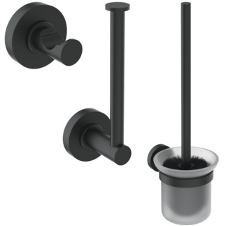 Picture of IDEAL STANDARD IOM toilet roll holder, robe hook & toilet brush bundle #A9246XG - Silk Black