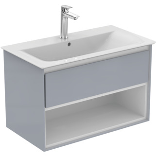 Picture of IDEAL STANDARD Connect Air 800mm wall mounted Vanity Unit 1 drawer with open shelf Gloss Light Grey + Matt White #E0827EQ - Main Outer finish is Gloss Light Grey, Internal finish is Matt White