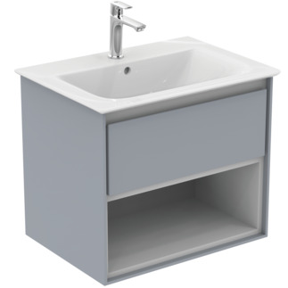 Picture of IDEAL STANDARD Connect Air 600mm wall mounted Vanity Unit 1 drawer with open shelf Gloss Light Grey + Matt White #E0826EQ - Main Outer finish is Gloss Light Grey, Internal finish is Matt White