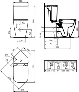 IDEAL STANDARD I.LIFE S - Stand-WC für Kombination (rückseitig offen) 360x600x400 mm in weiß glänzend, horizontaler Ablauf - Spülrandlose Spültechnologie RimLS+ #T459601 - Weiß (Alpin), Bild 6