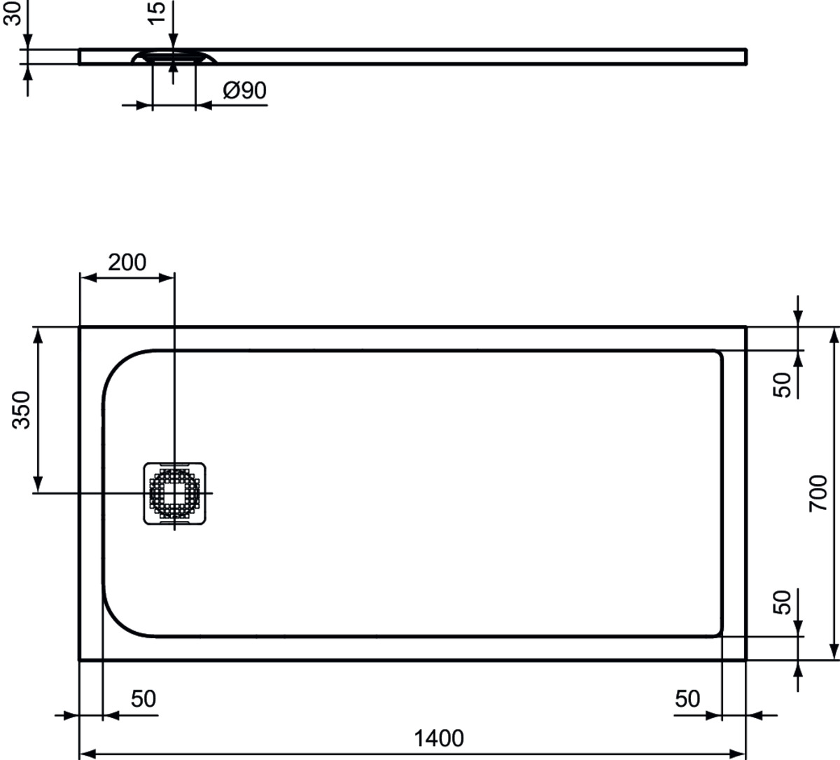 Obrázek IDEAL STANDARD Obdélníková sprchová vanička Ultra Flat S 1400x700 mm, v jedné rovině s podlahou #K8234FT - pískovec