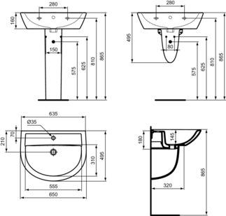 IDEAL STANDARD EUROVIT - Waschtisch 650x495x180 mm in weiß glänzend, 1 Hahnloch, mit Überlauf #W332201 - Weiß (Alpin), Bild 6