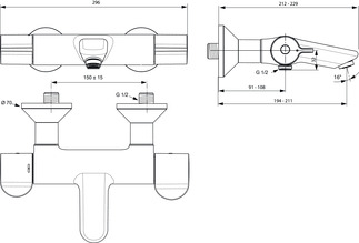 εικόνα του IDEAL STANDARD Ceraplus Safe surface-mounted bath thermostat, projection 194-211mm #A6873AA - chrome
