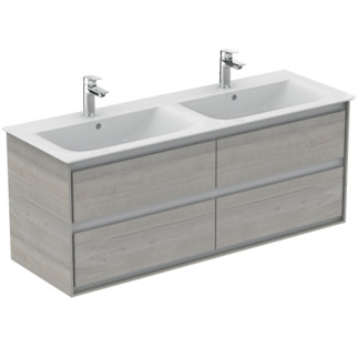 IDEAL STANDARD Connect Air Möbeldoppel-Waschtischunterschrank 1300x440mm, mit 4 Softclose Auszügen #E0824PS - Eiche grau Dekor / weiß matt