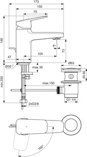 Bild von IDEAL STANDARD Ceraplan Waschtischarmatur BlueStart H75, Ausladung 104mm #BD215AA - Chrom