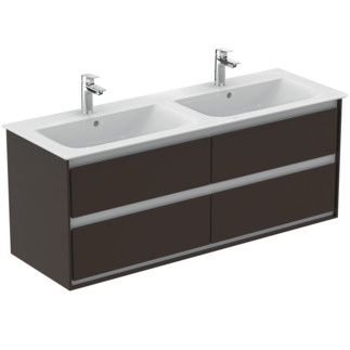 IDEAL STANDARD Connect Air Möbeldoppel-Waschtischunterschrank 1300x440mm, mit 4 Softclose Auszügen #E0824VY - Braun matt / weiß matt
