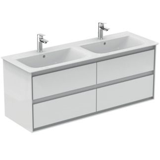 IDEAL STANDARD Connect Air double vanity unit 1300x440mm, with 4 soft-close pull-outs #E0824B2 - white glossy / white matt resmi