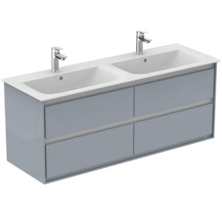 IDEAL STANDARD Connect Air Möbeldoppel-Waschtischunterschrank 1300x440mm, mit 4 Softclose Auszügen #E0824EQ - Hellgrau glänzend / weiß matt