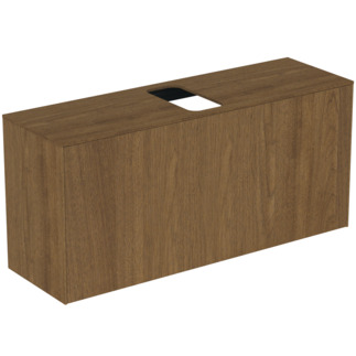 Picture of IDEAL STANDARD Conca 120cm wall hung short projection washbasin unit with 1 external drawer & 1 internal drawer, centre cutout, dark walnut #T3937Y5 - Dark Walnut