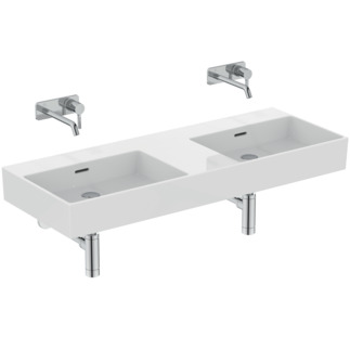 IDEAL STANDARD Extra Doppel-Waschtisch 1215x450mm, ohne Hahnloch, mit Überlaufloch (geschlitzt) #T391101 - Weiß (Alpin)