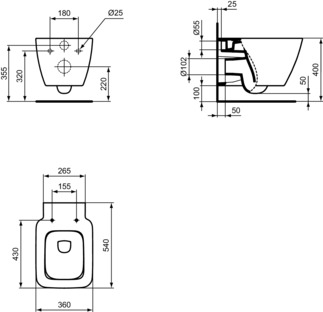 IDEAL STANDARD STRADA II - Wand-WC 360x540x350 mm in weiß, CL1 Vollspülung 4.5 - 6 l/min, horizontaler Ablauf - CL1, CL2, Spültechnologie AquaBlade, IdealPlus #T2997MA - Weiß (Alpin) mit Ideal Plus, Bild 5