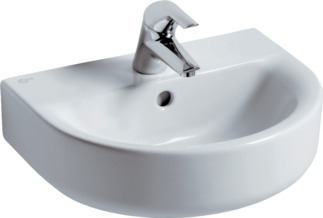 IDEAL STANDARD Connect wash-hand basin 450x360mm, with 1 tap hole, with overflow hole (round) #E713001 - White (Alpine) resmi
