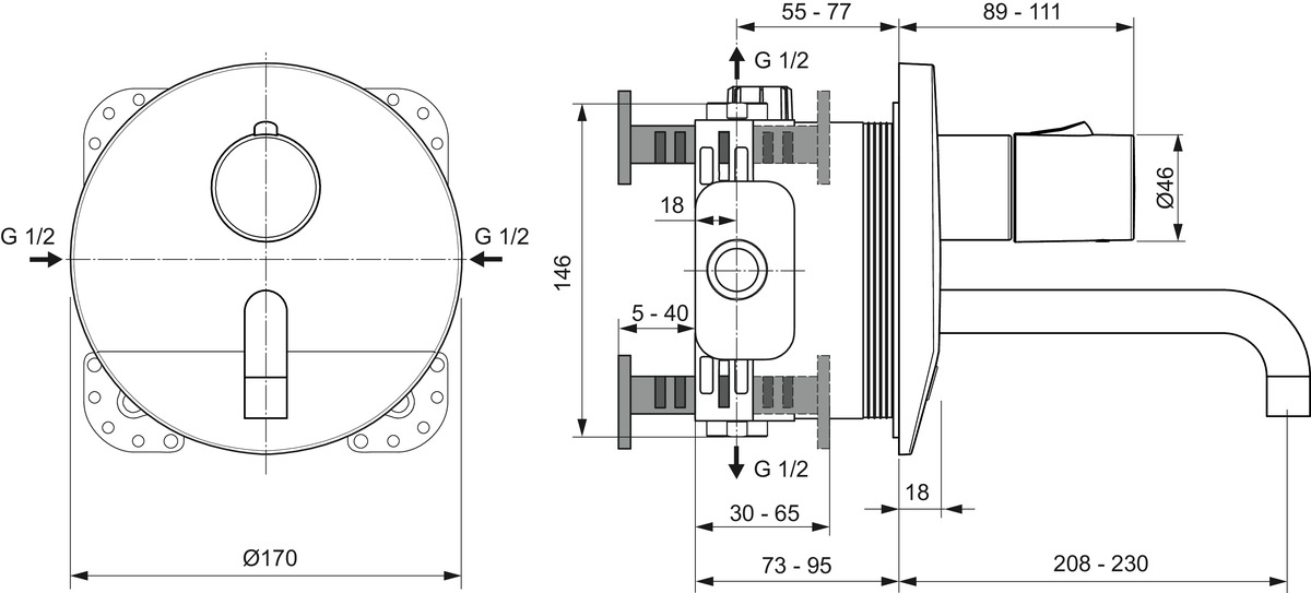 IDEAL STANDARD Ceraplus concealed sensor basin mixer, 230 mm projection #A6152AA - chrome resmi