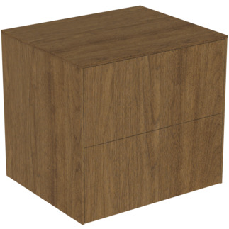 Зображення з  IDEAL STANDARD Conca 60cm wall hung washbasin unit with 2 drawers, no cutout, dark walnut #T4321Y5 - Dark Walnut