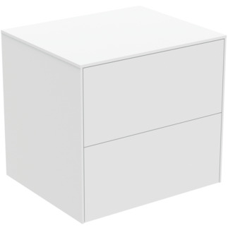 IDEAL STANDARD Conca 60cm wall hung washbasin unit with 2 drawers, no cutout, matt white #T4321Y1 - Matt White resmi