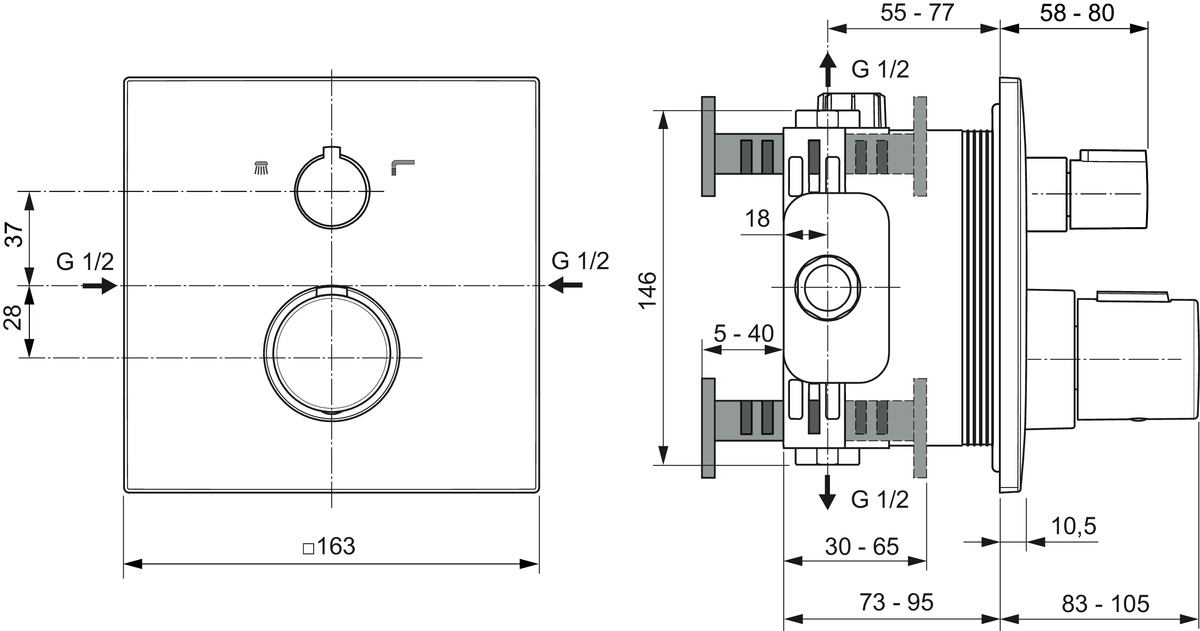 Obrázek IDEAL STANDARD Ceratherm C100 Skrytý termostat vany #A7522GN - Nerezová ocel