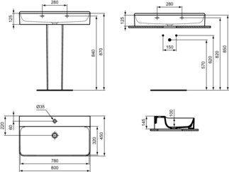 IDEAL STANDARD CONCA - Waschtisch 800x450x145 mm in weiß, 1 Hahnloch, ohne Überlauf - IdealPlus #T3829MA - Weiß (Alpin) mit Ideal Plus, Bild 5