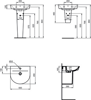 IDEAL STANDARD Connect Air Waschtisch 500x450mm, mit 1 Hahnloch, mit Überlaufloch (rund) #E0699MA - Weiß (Alpin) mit Ideal Plus, Bild 6