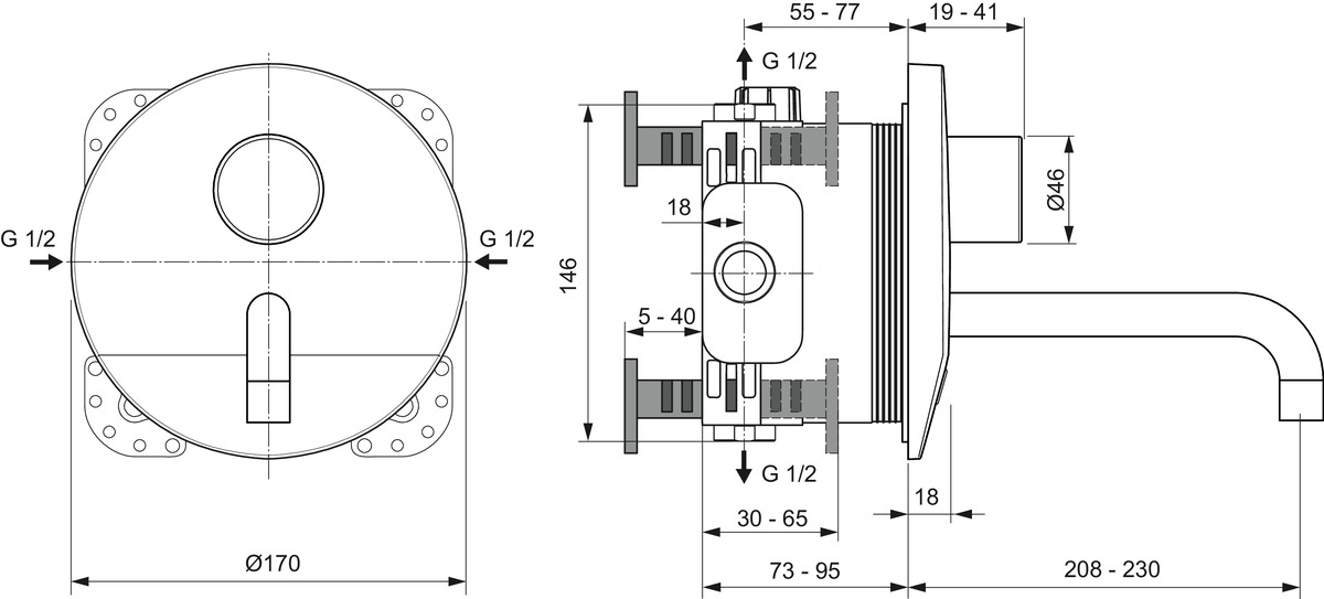 Obrázek IDEAL STANDARD Umyvadlová baterie Ceraplus se skrytým senzorem, průmět 230 mm #A6153AA - chrom