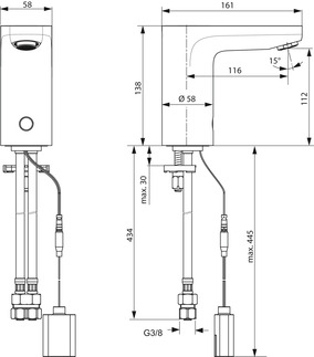 IDEAL STANDARD Ceraplus sensor basin mixer, projection 116mm #A6143AA - chrome resmi