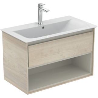 IDEAL STANDARD Connect Air 800mm wall mounted Vanity Unit 1 drawer with open shelf Wood Light Brown + Matt Light Brown #E0827UK - Main outer finish is Wood Light Brown, Internal finish is Matt Light Brown resmi
