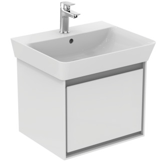 Picture of IDEAL STANDARD Connect Air 550mm Cube WH Basin unit 1 drawer Gloss White + Matt Light Grey #E0844KN - Main Outer finish is Gloss White, Internal finish is Matt Grey
