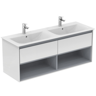 Picture of IDEAL STANDARD Connect Air double vanity unit 1300x440mm, with 2 soft-close pull-outs #E0831KN - white glossy / light grey matt