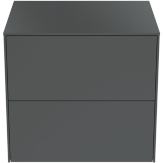 IDEAL STANDARD Conca 60cm wall hung washbasin unit with 2 drawers, no cutout, matt anthracite #T4321Y2 - Matt Anthracite resmi