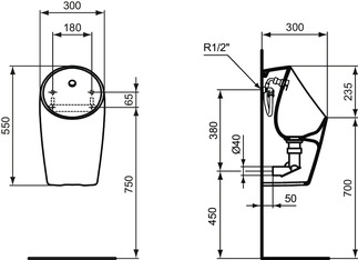 IDEAL STANDARD Sphero suction urinal without rim White (Alpine) E208401 resmi