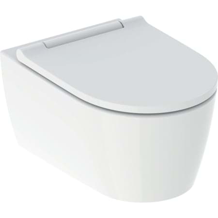 Picture of GEBERIT ONE set of wall-hung WC, washdown, shrouded, TurboFlush, with WC seat WC ceramic appliance: white / KeraTect Design cover: gloss chrome-plated #500.202.01.1