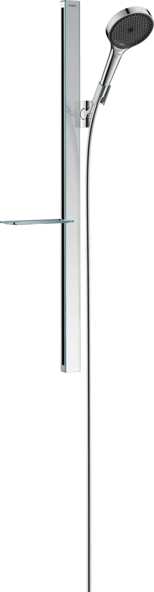 Зображення з  HANSGROHE Rainfinity Shower set 130 3jet EcoSmart with shower bar 90 cm and shelf #27672000 - Chrome
