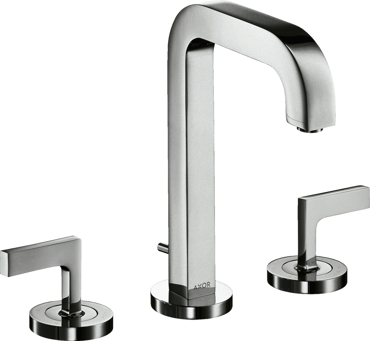 Picture of HANSGROHE AXOR Citterio 3-hole basin mixer 170 with spout 140 mm, lever handles, escutcheons and pop-up waste set #39135000 - Chrome