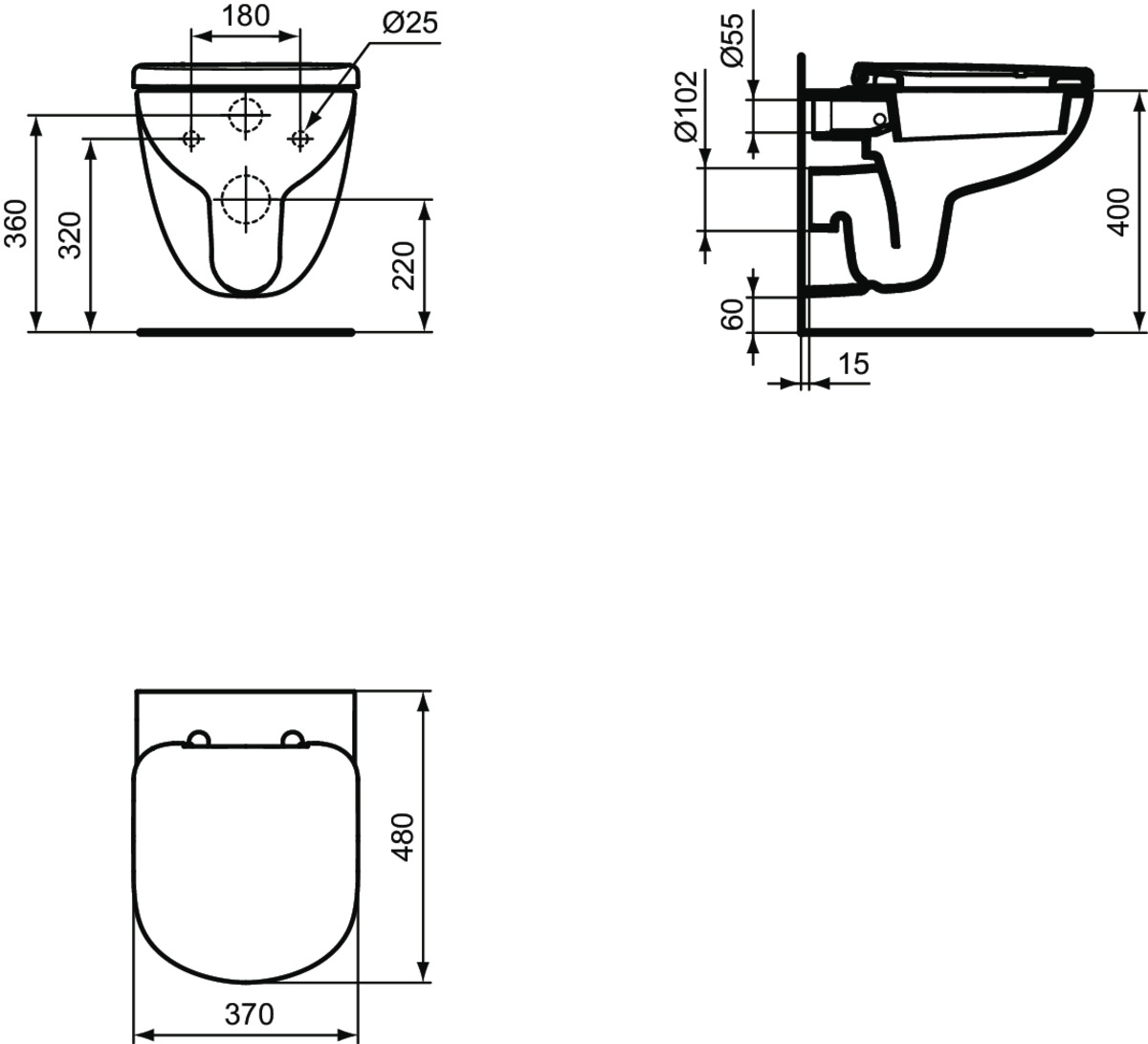 Picture of IDEAL STANDARD Tempo wall hung toilet bowl - short projection White T328801