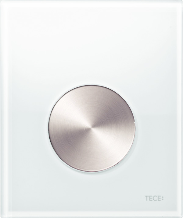 Picture of TECE TECEloop urinal flush plate incl. cartridge polished white glass, brushed stainless steel look button (with anti-fingerprint) #9242661