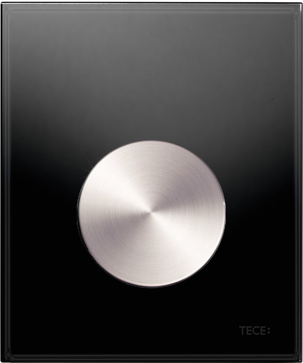 Picture of TECE TECEloop urinal flush plate incl. cartridge polished black glass, brushed stainless steel look button (with anti-fingerprint) #9242663